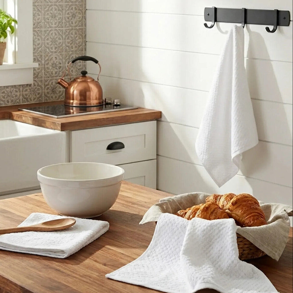 Orsina White Terry Tea Towels – Set of 3 Absorbent Kitchen Dish Towels