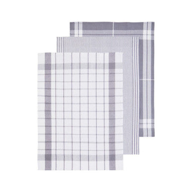 Orsina Doro Grey and White Cotton Tea Towels - Set of 3 Absorbent Cloths