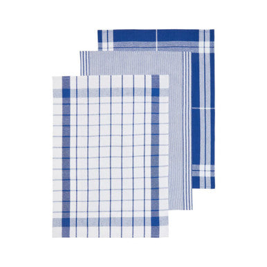 Orsina Doro Blue and White Cotton Tea Towels - Set of 3 Absorbent Linens