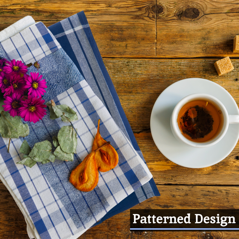 Orsina Doro Blue and White Cotton Tea Towels - Set of 3 Absorbent Linens
