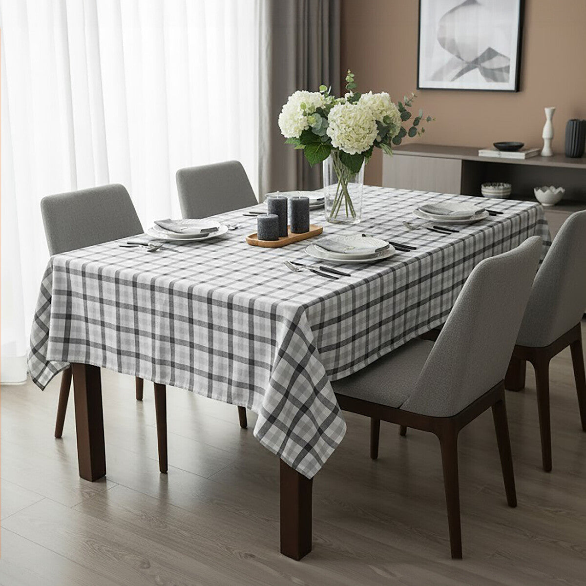 Thread and Loom Grey and Black Check Tablecloth | Modern Cotton Linen