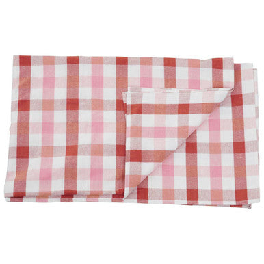 Orsina Thread and Loom Pink and Poppy Red Check Cotton Tablecloth