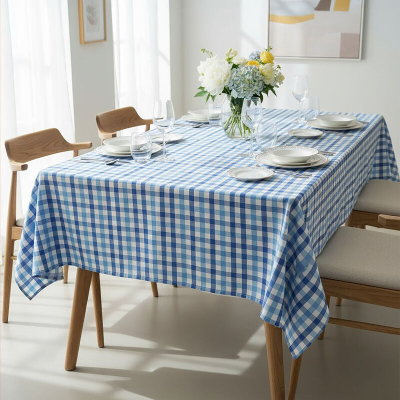 Orsina Thread and Loom Blue Check Tablecloth | Elegant Dining Linen