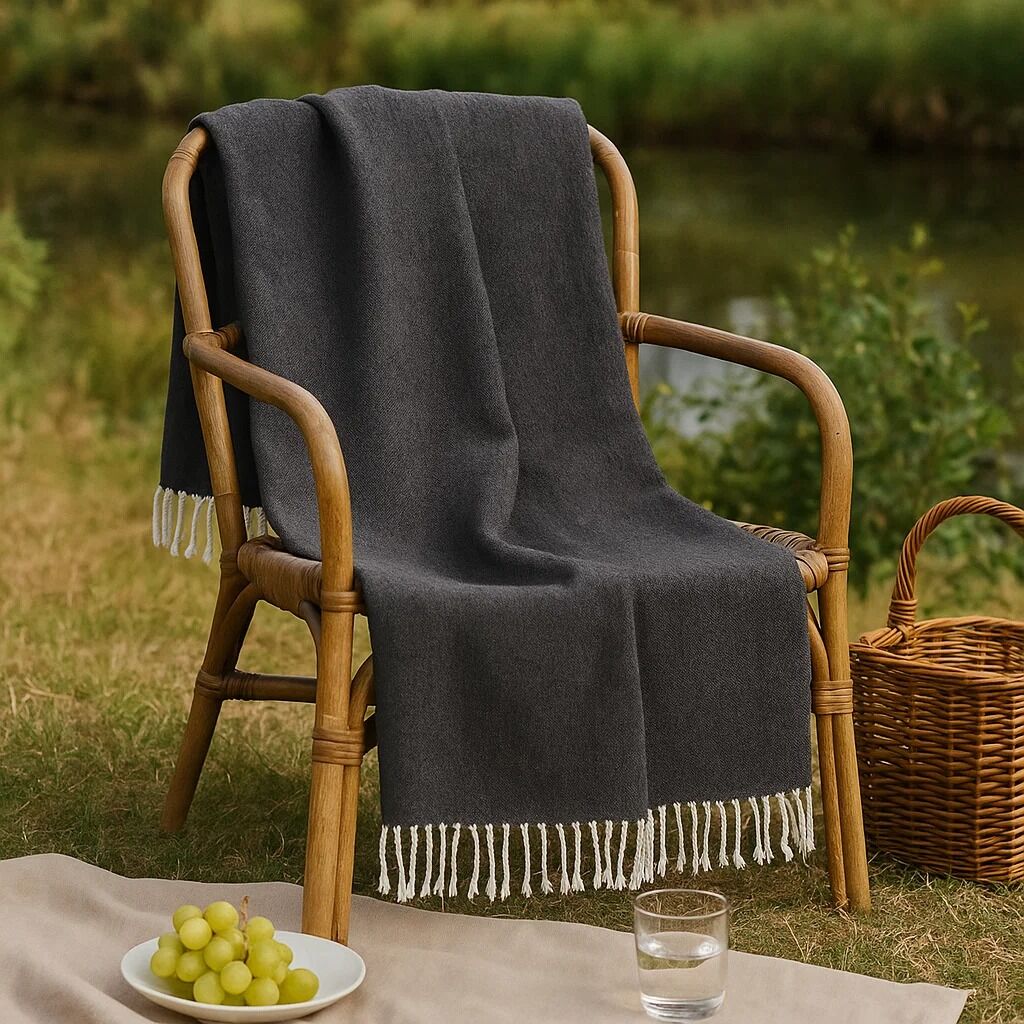 Thread and Loom Black Hammam Towel | Quick-Dry Cotton Spa Towel
