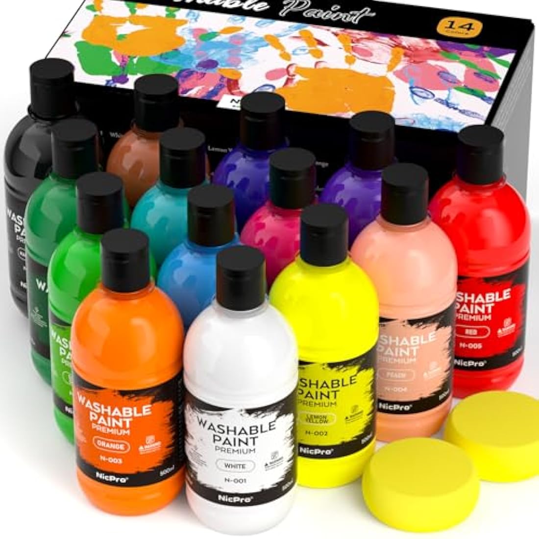 Nicpro Washable Kids Paint Set – 14 Colors Non-Toxic Tempera Bulk Paint