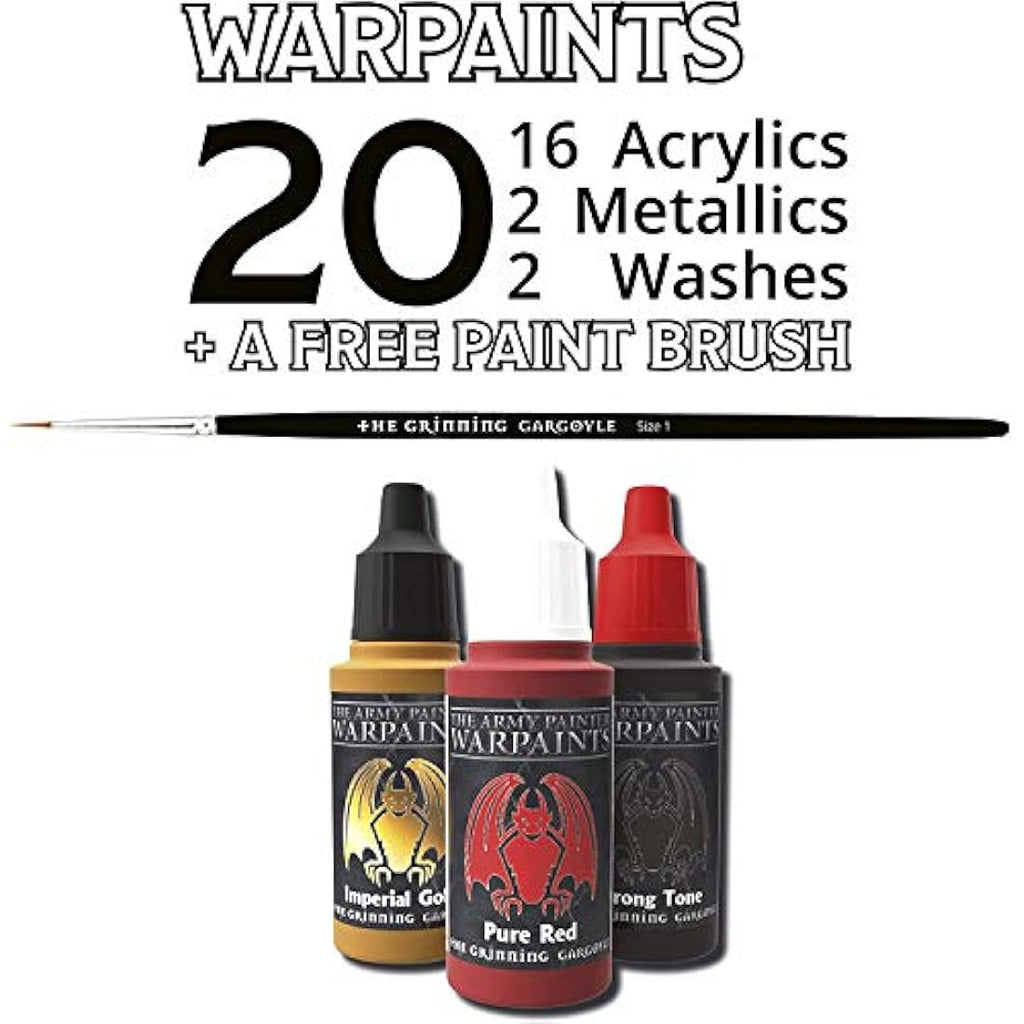 Grinning Gargoyle Miniature Paint Set - 20 Acrylic Paints with Brush
