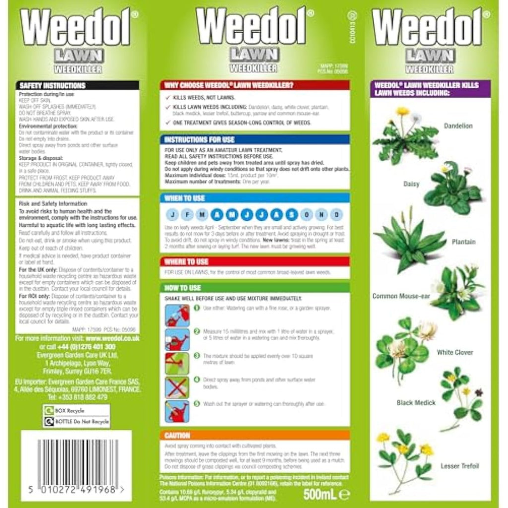 Weedol Concentrated Lawn Weedkiller | Kills Dandelions & Clover | 500ml