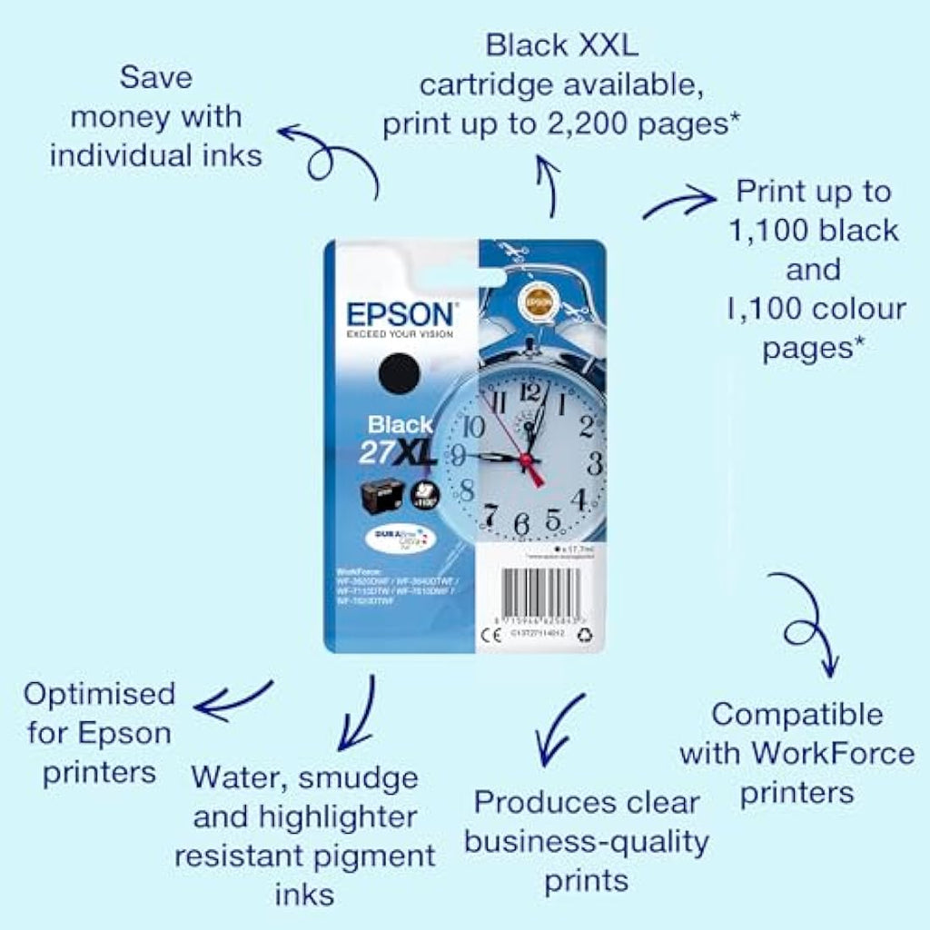 Epson 27XL Black High Yield Ink Cartridge | Genuine DuraBrite Ultra