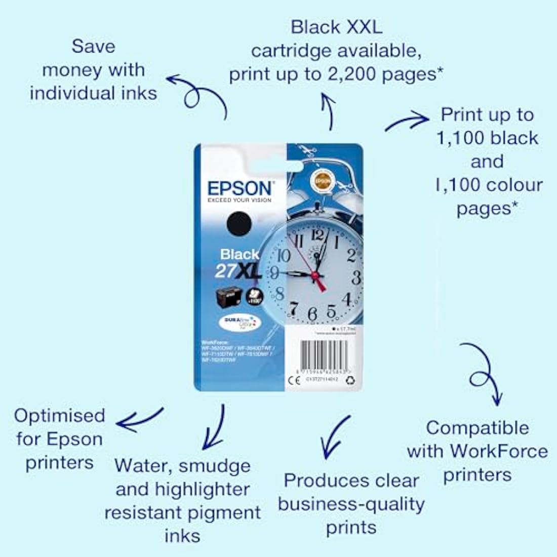 Epson 27XL Black High Yield Ink Cartridge | Genuine DuraBrite Ultra