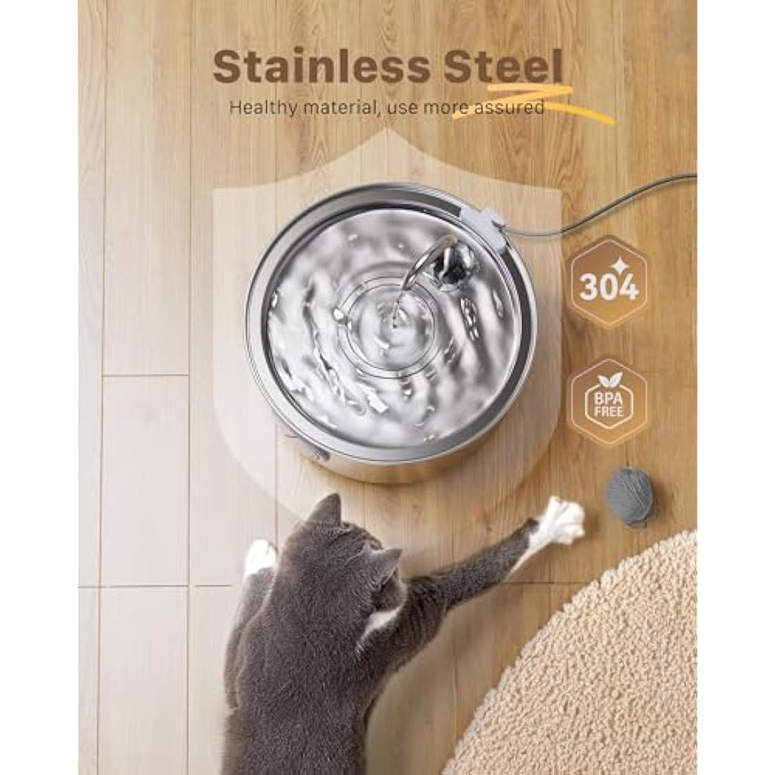 FOFNON Stainless Steel Cat Water Fountain – 108oz Quiet Pet Dispenser