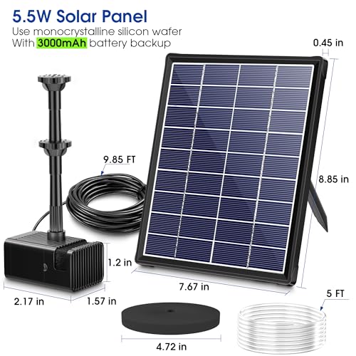 Biling 6W Solar Water Pump with 3000mAh Battery & 10 Nozzles for Pond