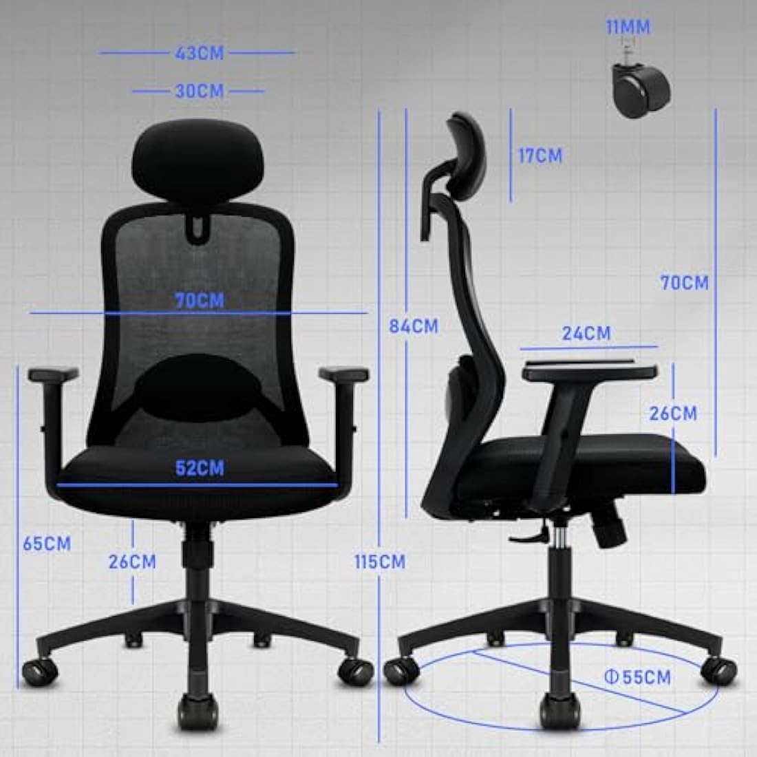 Durrafy Ergonomic Mesh Office Chair – High Back Desk Chair with Lumbar Support