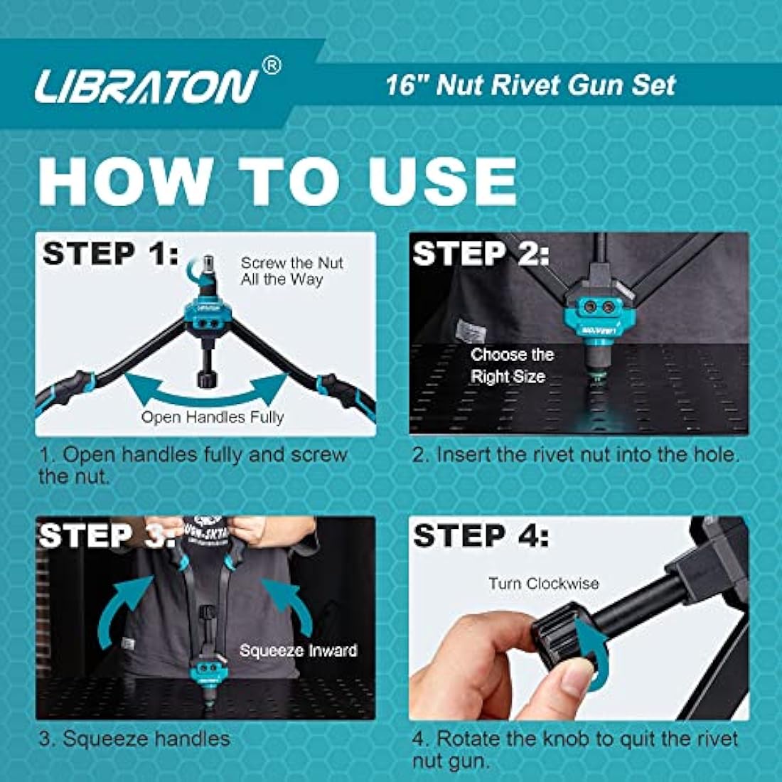 Libraton 16" Rivet Nut Tool Kit | 7 Metric Mandrels & 70 Rivet Nuts