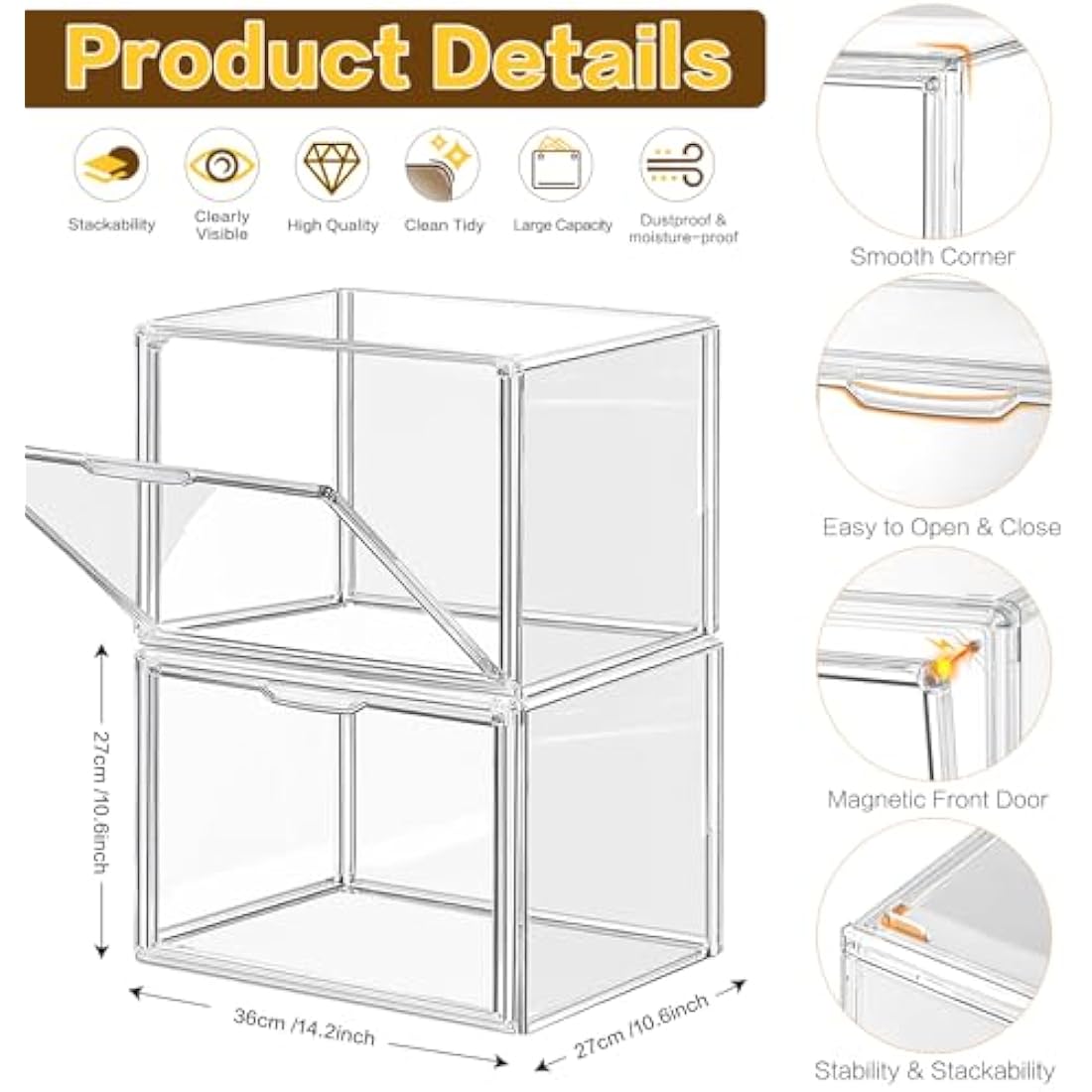 Clear Acrylic Purse Organizer – 4 Pack Stackable Display Case