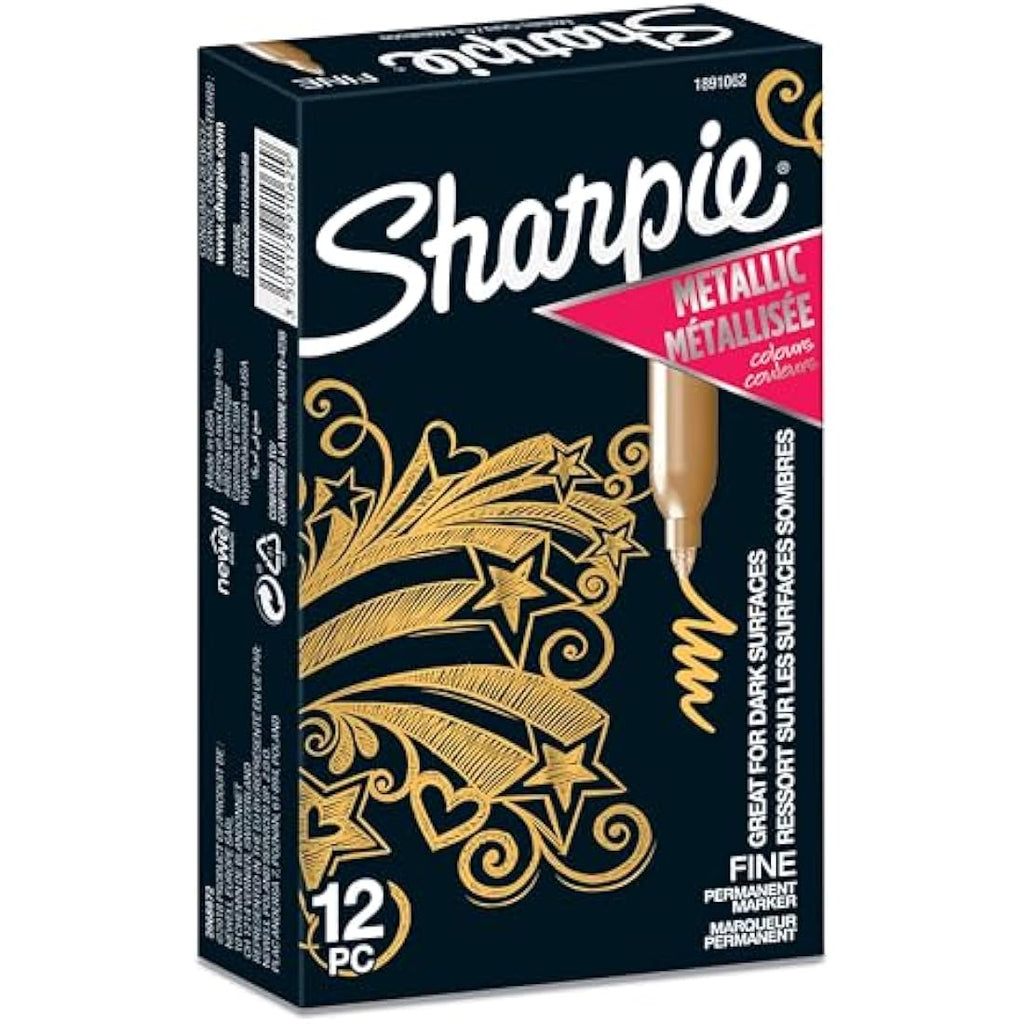 Sharpie Metallic Permanent Markers | Fine Point Gold Ink | 12 Count