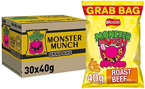 Walkers Monster Munch Roast Beef Snacks - Bulk Pack of 30 x 40g Bags