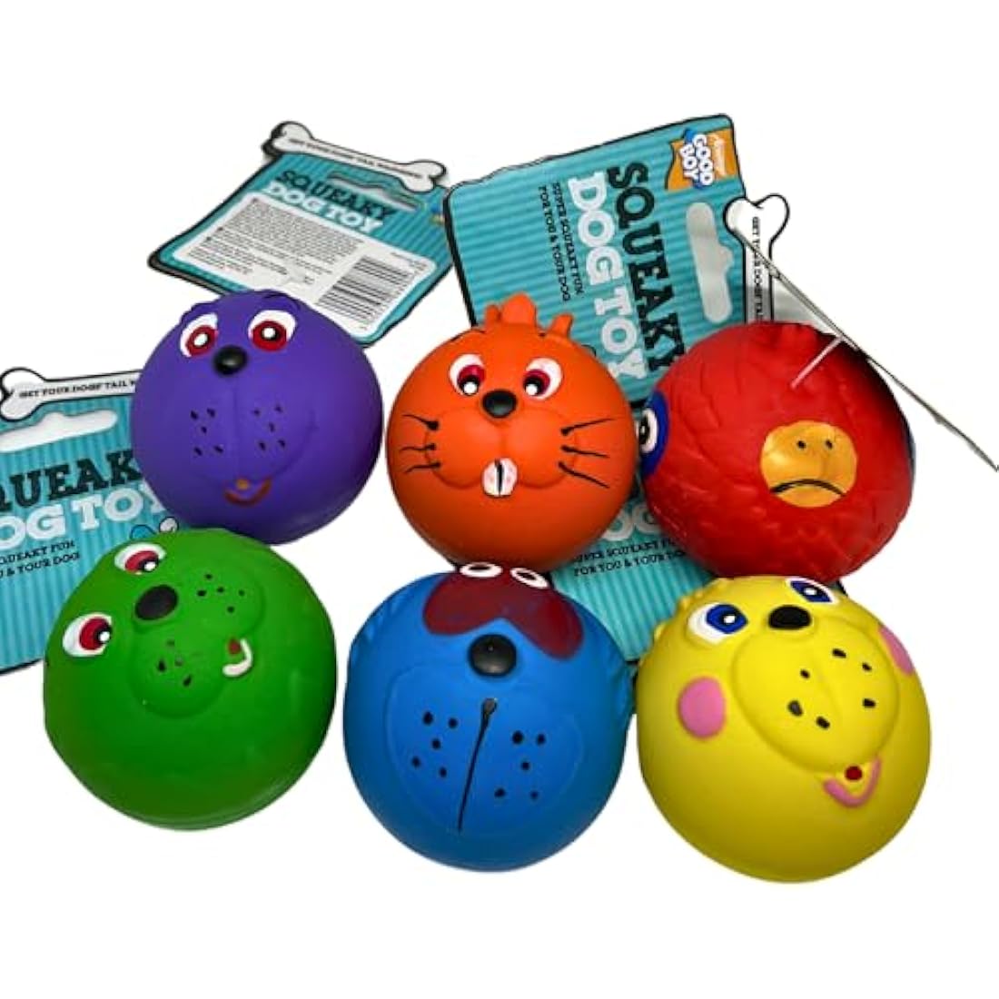 Jolof Store Latex Squeaky Face Balls – 6 Pack Soft Puppy Dog Toys