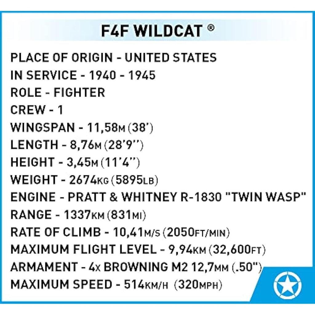 COBI F4F Wildcat Building Blocks Model Kit - 375 Piece Historical Set