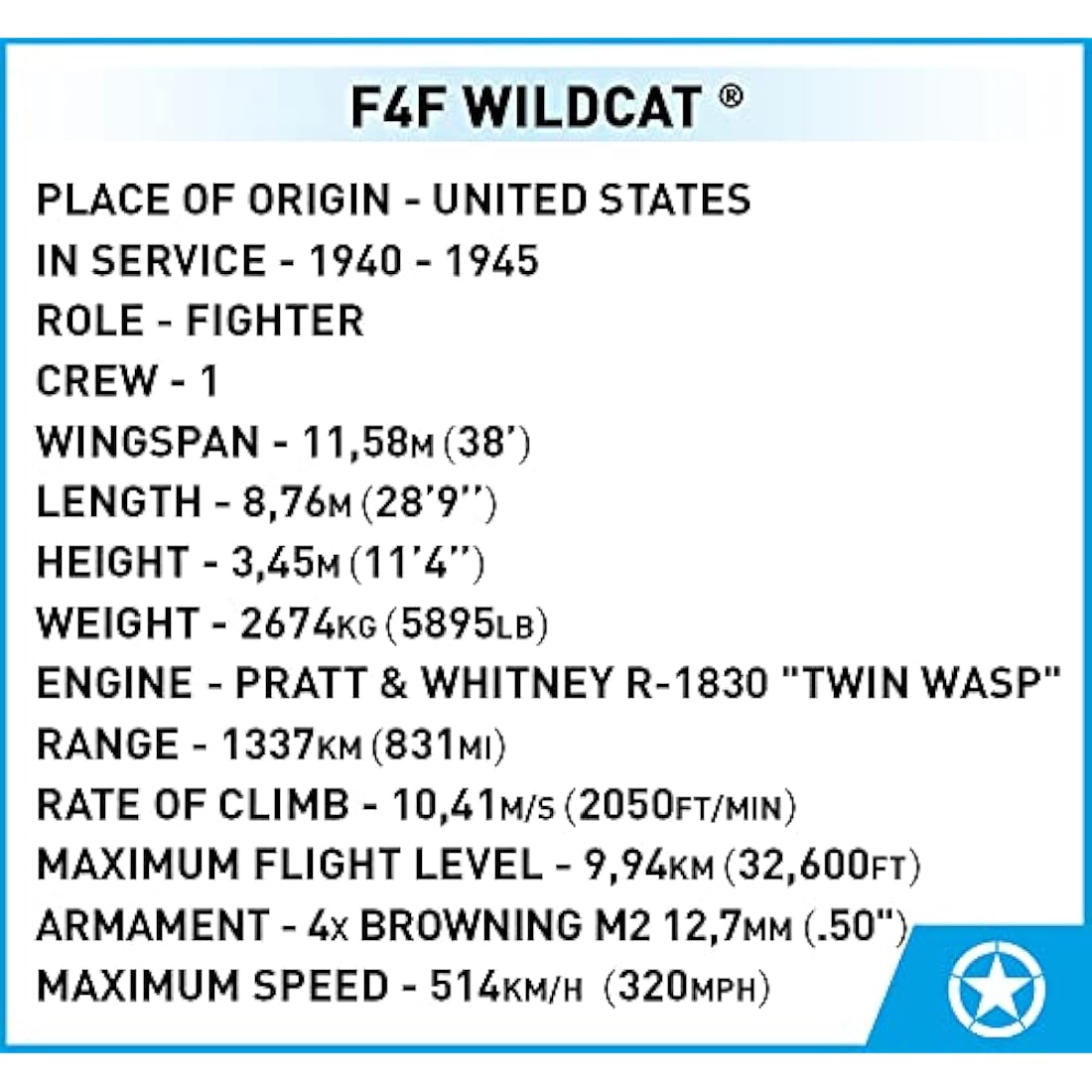 COBI F4F Wildcat Building Blocks Model Kit - 375 Piece Historical Set