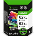 INKYEAH 62XL Black Ink Cartridges 2-Pack for HP Envy & OfficeJet Printers