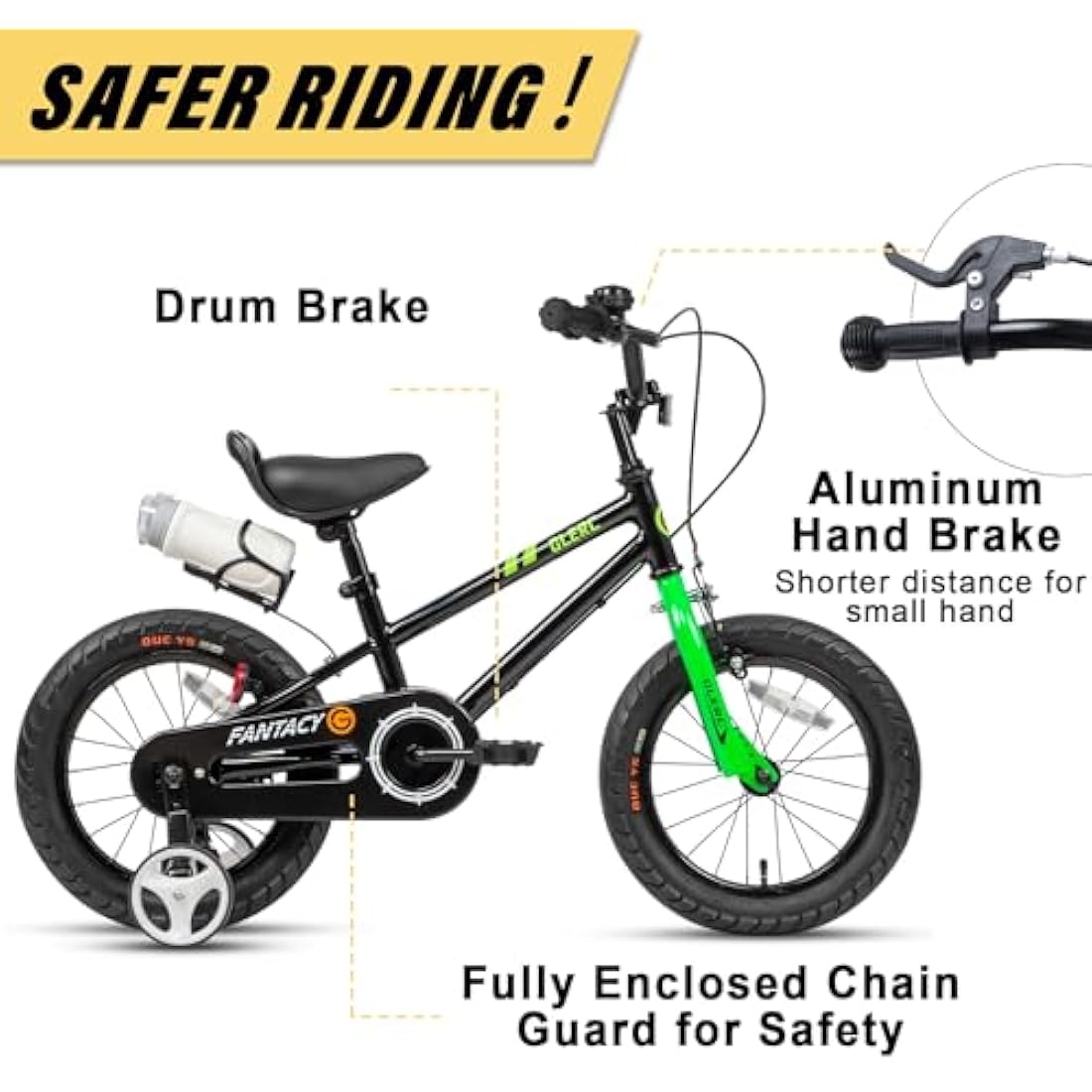 Glerc Fantasy Kids Bike with Stabilisers and Water Bottle Holder