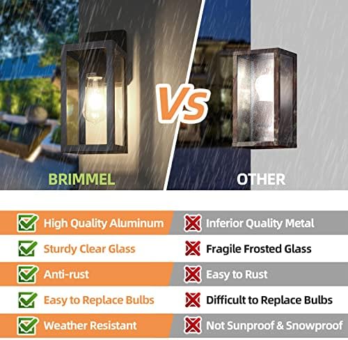 BRIMMEL Outdoor Wall Lights – Matte Black Aluminum Porch Lantern, 2-Pack