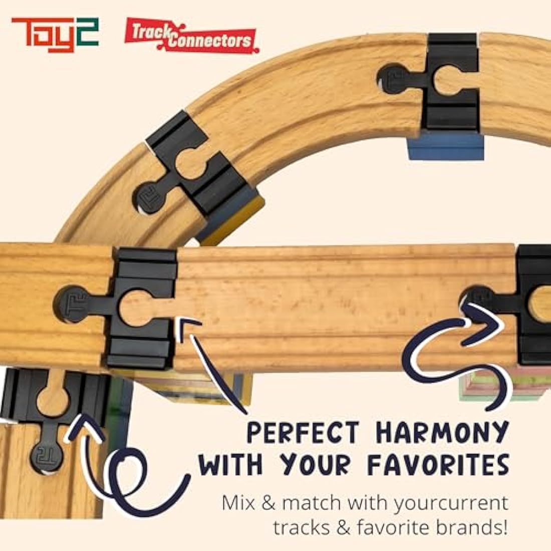 TOY2 Track Connectors – 8 Piece Set for Wooden Railway & Duplo