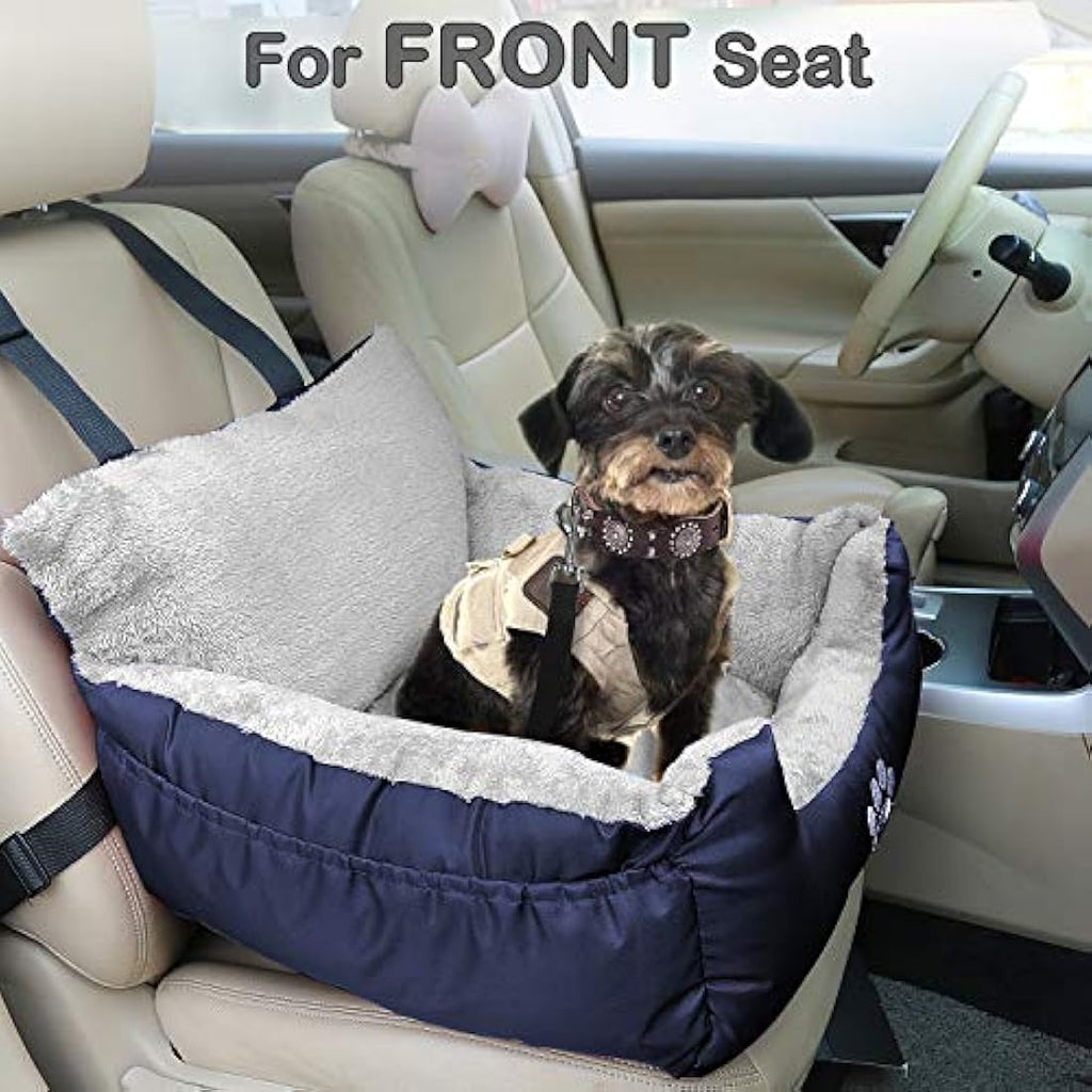 Dog Booster Seat - Waterproof Plush Car Travel Bed, Navy
