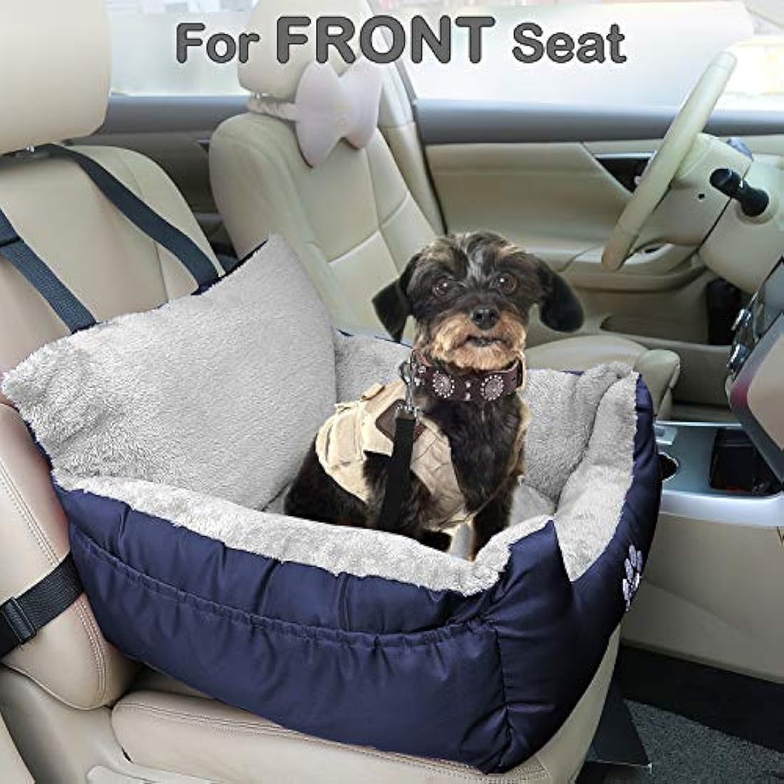 Dog Booster Seat - Waterproof Plush Car Travel Bed, Navy