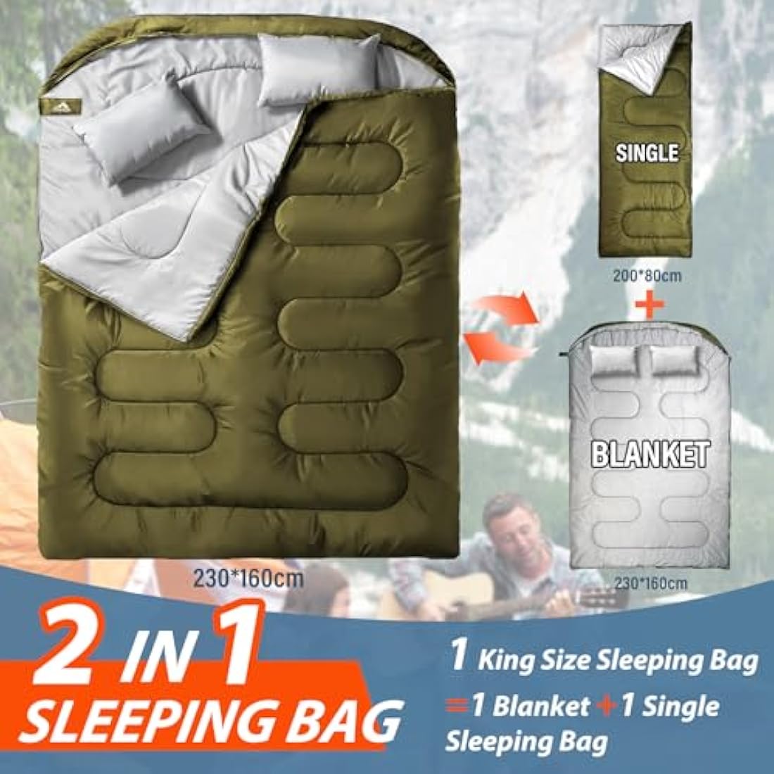 MEREZA XL Double Sleeping Bag | Waterproof 2 Person Camping Bed