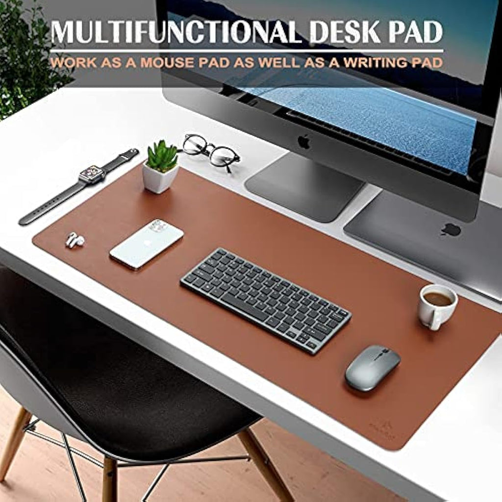 K KNODEL Leather Desk Mat – Dual-Sided Waterproof Office Pad, Brown (80x40cm)