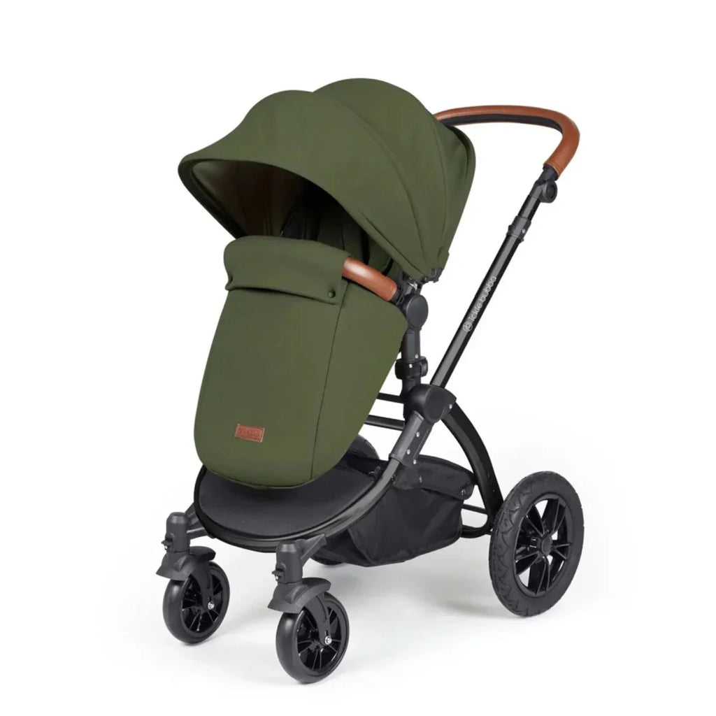 Ickle Bubba Stomp Luxe Travel System with i-Size Stratus Car Seat & ISOFIX Base 12 pcs - Black & Woodland & Tan