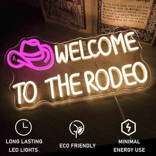 Ineonlife Welcome To The Rodeo Neon Sign | Pink Cowboy Hat LED Wall Decor