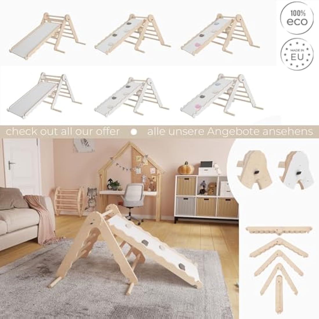 MAMOI Wooden Indoor Climbing Triangle with Slide for Kids and Toddlers