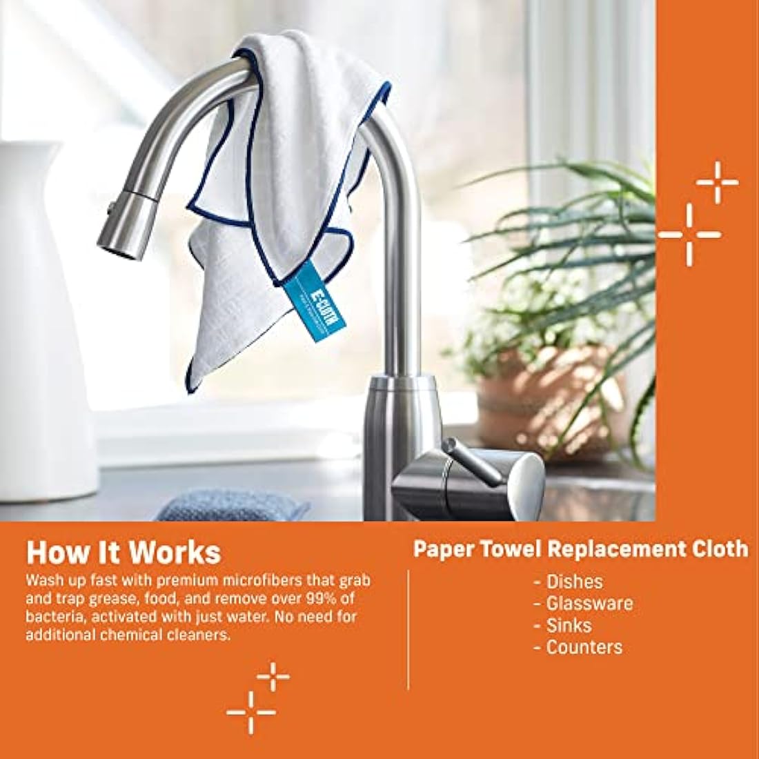 E-Cloth Reusable Microfiber Cleaning Cloths – 4 Pack Kitchen Towels