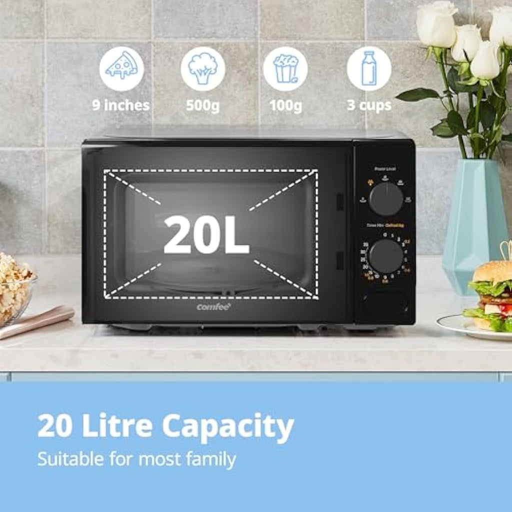 COMFEE' 20L Compact Microwave Oven – 700W Manual Control, Black