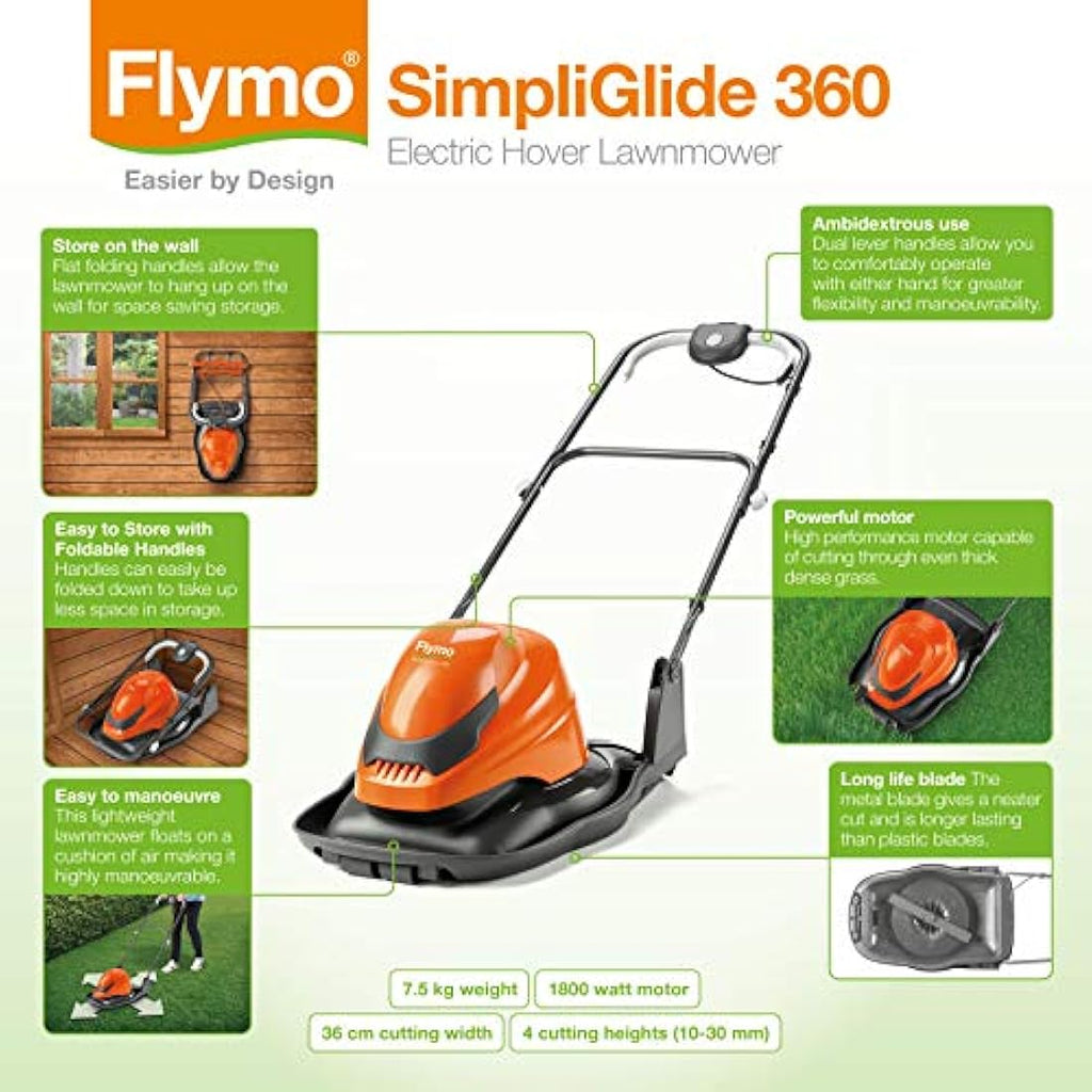 Flymo SimpliGlide 360 Hover Lawn Mower – 1800W Electric Mower, 36cm