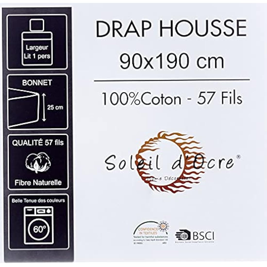Soleil d'ocre Cotton Fitted Sheet – 90 x 190 cm Single Bed – Grey
