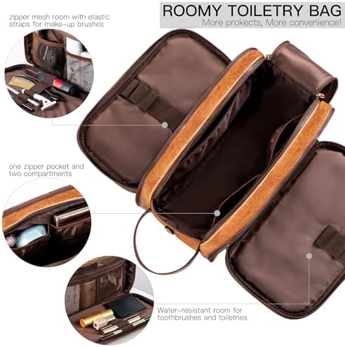 Jolof Store Men's PU Leather Toiletry Bag – Large Travel Dopp Kit
