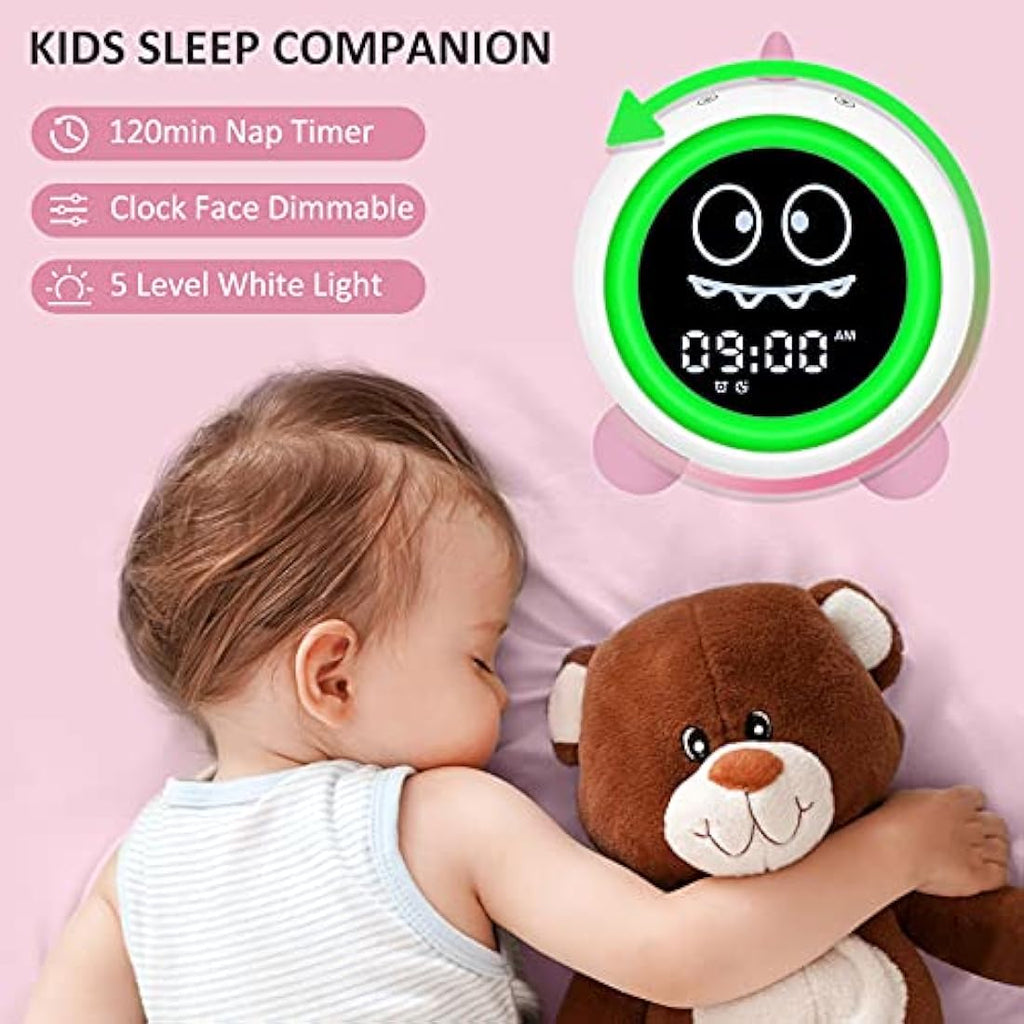 Jolof Store Kids Alarm Clock – Dinosaur Sleep Trainer & Sound Machine, Pink