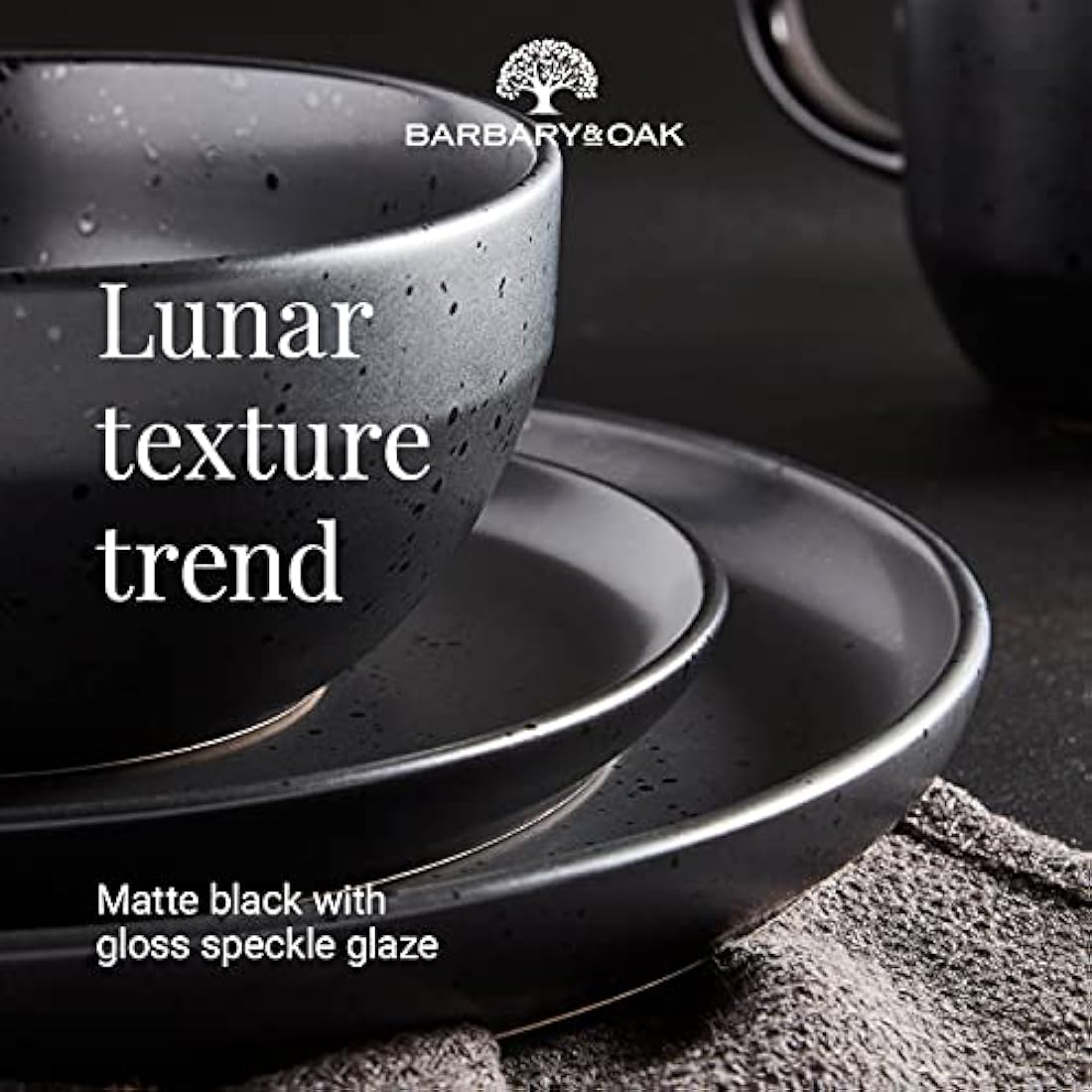 Barbary & Oak Luna 16 Piece Stoneware Dinnerware Set | Matte Black