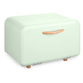 Navaris Metal Bread Bin – Mint Green Kitchen Storage Box with Beechwood