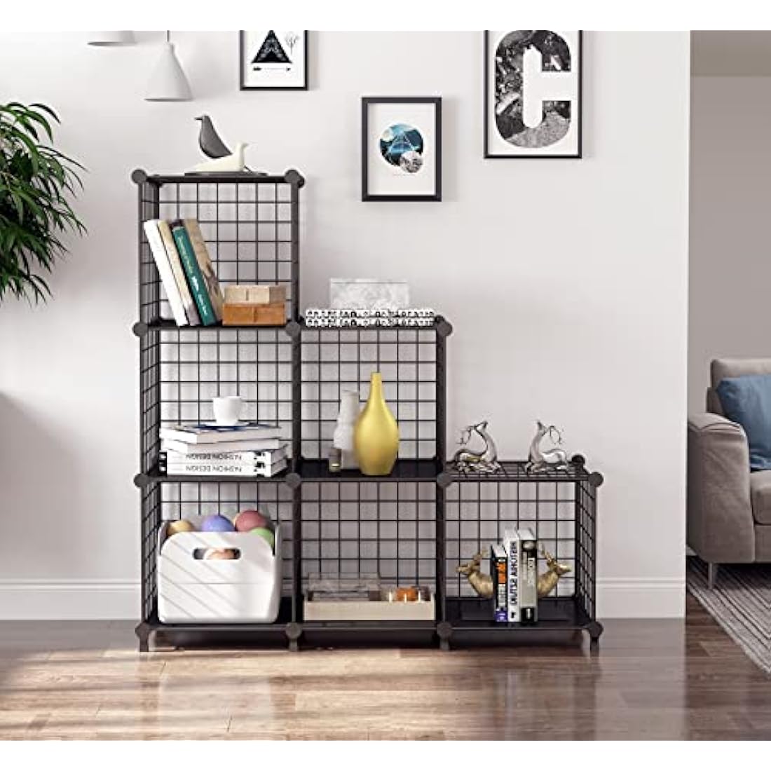 AWTATOS 6-Cube Wire Storage Shelves | Modular DIY Bookcase - Black