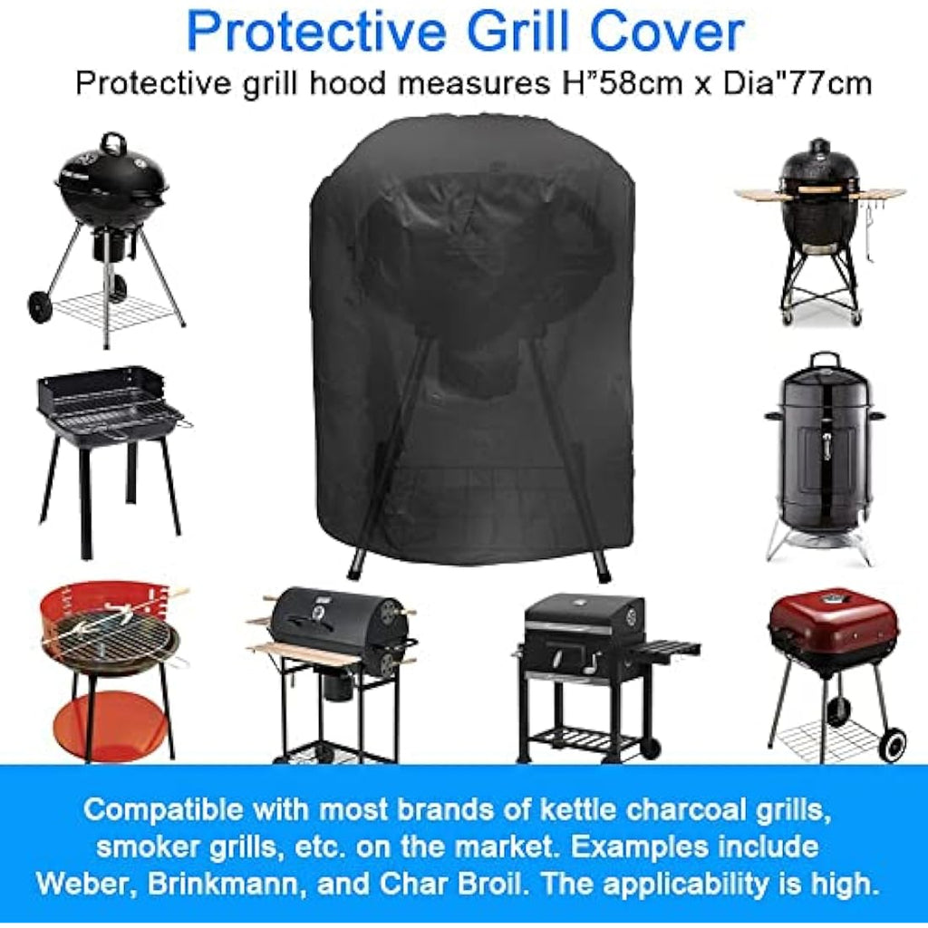 JTDEAL Round Kettle BBQ Cover – Waterproof Heavy Duty Grill Cover (58x77cm)