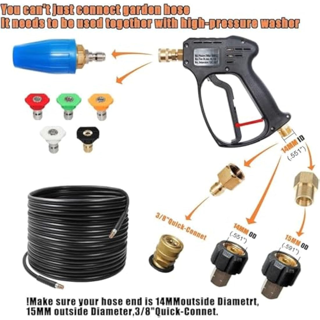 YUET High Pressure Washer Gun with 5 Nozzles | 4350 PSI M22-14mm Fitting