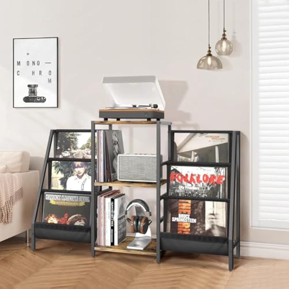 Bikoney Record Player Stand | 280 Vinyl Storage Cabinet & Media Console