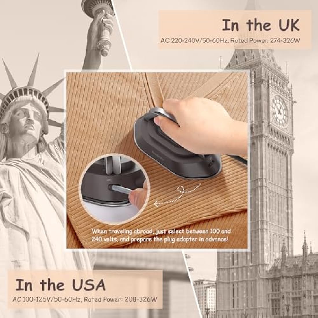 Newbealer Mini Travel Iron – Dual Voltage Compact Iron for Quilting, Brown