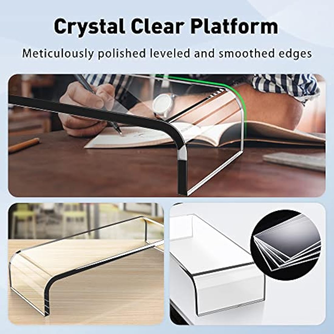 AboveTEK 20" Acrylic Monitor Stand | Large Crystal Clear Desk Riser