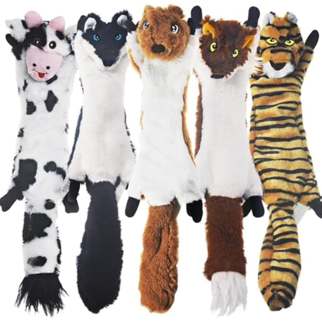 Dog Squeaky Toys – 5 Pack No Stuffing Plush Chew Toys