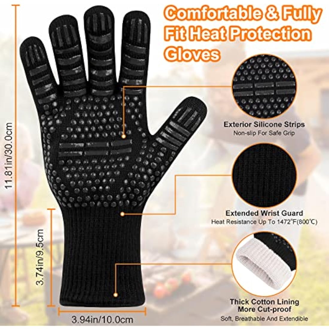 Flintronic Heat Resistant Grill Gloves | 1472°F Fireproof Oven Mitts